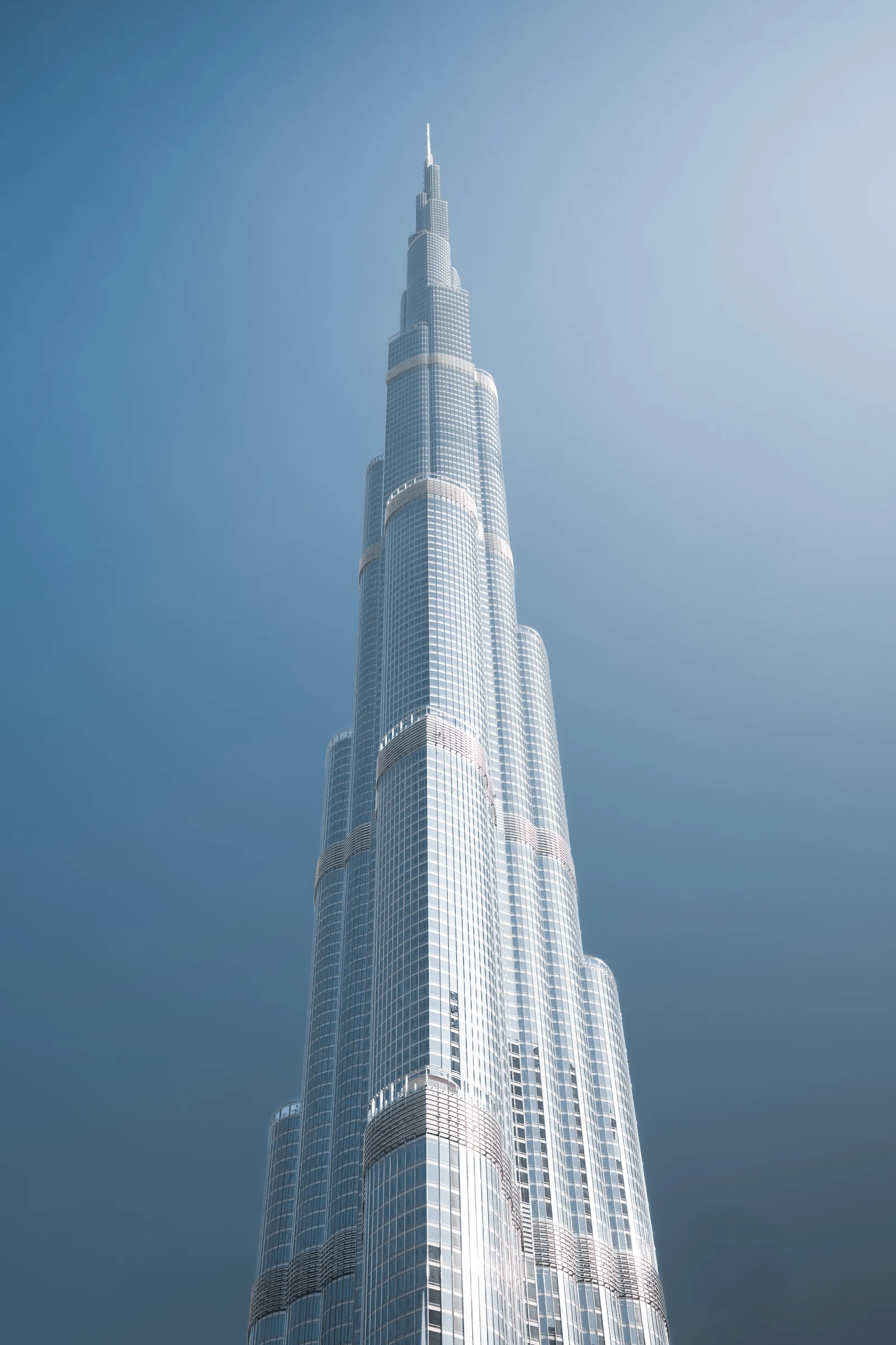 Burj Khalifa photographed from its base through the haze